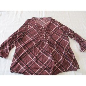 cocomo Sparkly Plaid 3/4 Sleeve Top Size 1X